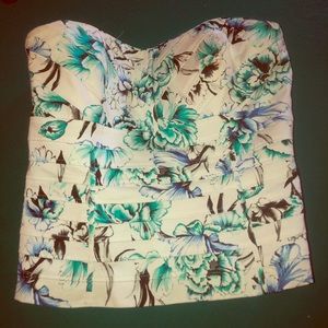 Blue and white strapless top